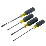Klein  Cushion-Grip  605-6 Heavy Duty Screwdriver, 1/4 in Cabinet Point, Steel Shank, 10-11/32 in OAL, Rubber Handle, Polished Chrome, ANSI/ASME Specified