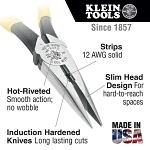 Klein  Journeyman  J203-8N Heavy Duty Side Cutting Long Nose Plier, Tool Steel Jaw, 2.313 in L x 1 in W Jaw, 8.563 in OAL