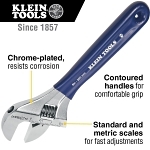 Klein  D509-8 Extra Wide Adjustable Wrench, 1-1/2 in, Polished Chrome, 8-1/2 in OAL, Hardened Steel Body