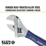 Klein  D509-8 Extra Wide Adjustable Wrench, 1-1/2 in, Polished Chrome, 8-1/2 in OAL, Hardened Steel Body
