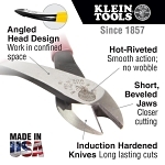 Klein  D248-8 Cutting Plier, 3/4 in Nominal, 0.813 in L x 1.188 in W x 0.813 in THK Steel Short/Oval Jaw, 8.063 in OAL, Flush Cut