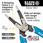 Klein  Klein-Kurve  K12065CR Heavy Duty Wire Stripper/Cutter/Crimper Multi-Tool With (6) Stripping Holes, 18 to 8 AWG, 20 to 10 AWG, 8.3 in OAL, 32 to 6 AWG, 32 to 8 AWG Shearing, Forged Steel Body