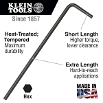 Klein  LLK12 Key Set, 12 Pieces, 0.05 to 0.3125 in Hex, L-Handle Handle, Alloy Steel, Satin