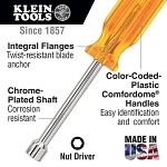 Klein  S11 Nutdriver, 11/32 in, Hollow Shank, Green Cushion Grip/Smooth Handle, ANSI/ASME Specified, Polished Chrome