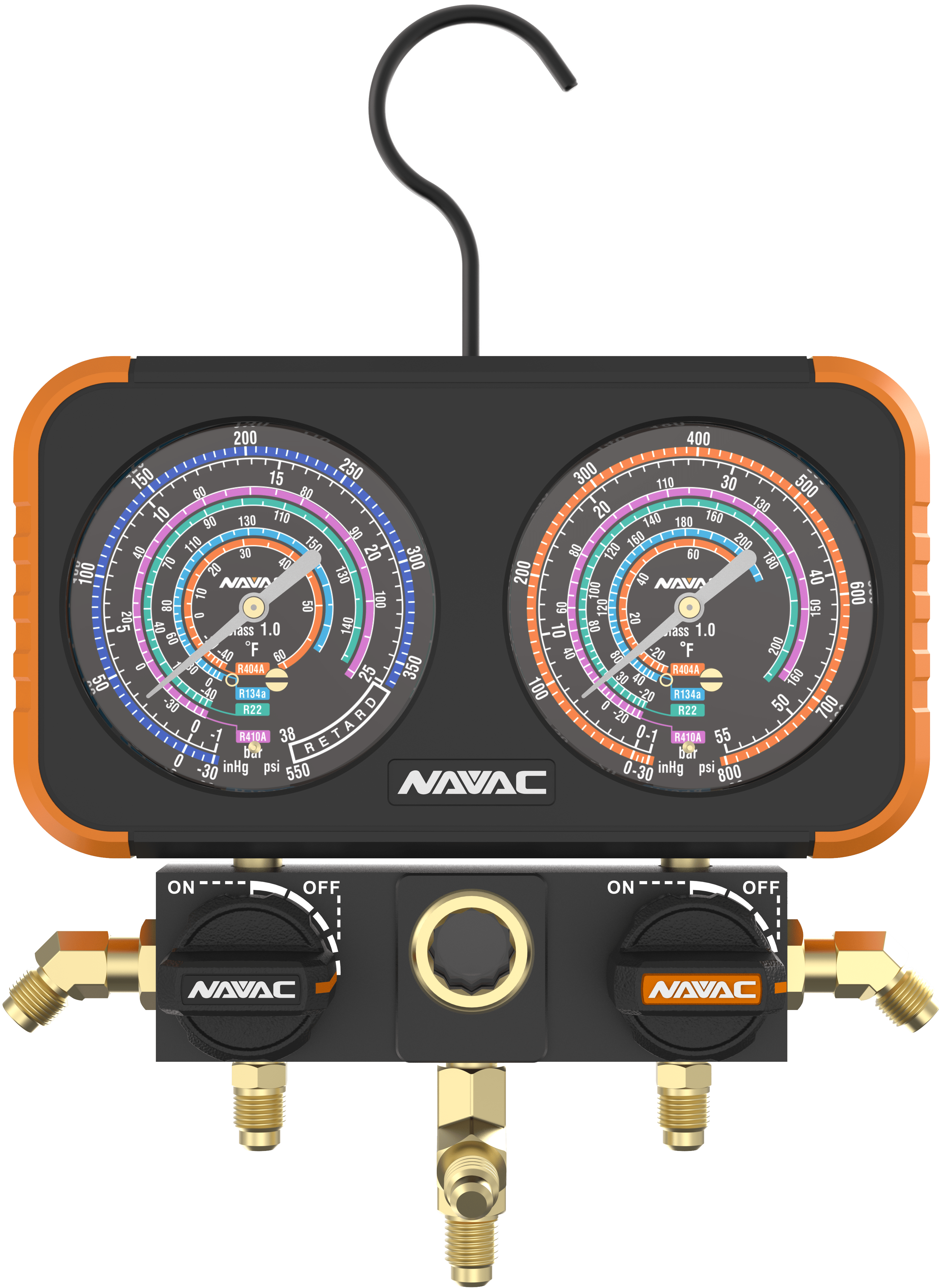 NAVAC N2A4 PRO PLUS MANIFOLD GAUGE 3-1/8"OD ALUMINUM BODY R410A/22/134A/404A
