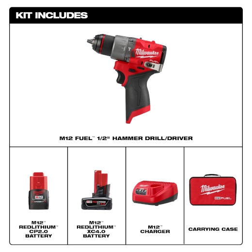 Milwaukee 3404-22 M12 FUEL 1/2" Hammer Drill Kit