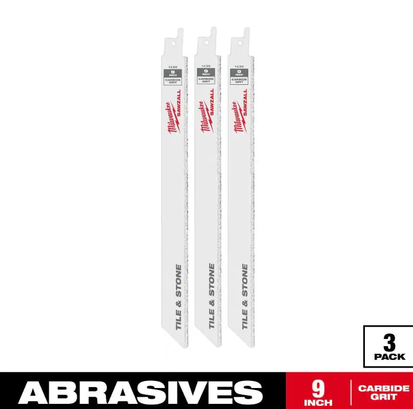 Milwaukee SAWZALL 48-00-1430, Grit TPI, 9" length Grit Blades, Pack of 3