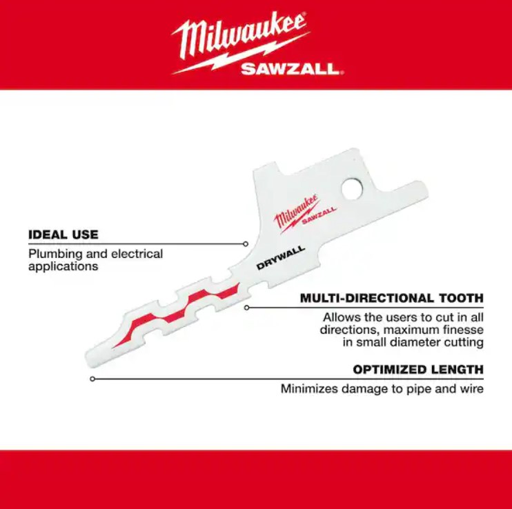 Milwaukee SAWZALL 48-00-1630 Drywall Blade, 2-1/"