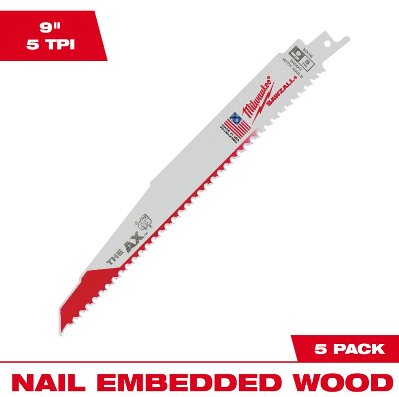 Milwaukee SAWZALL 48-00-5026 BLADE RECIP 5TPI, 1/2" Universal Shank, 9" Length, Pack of 5