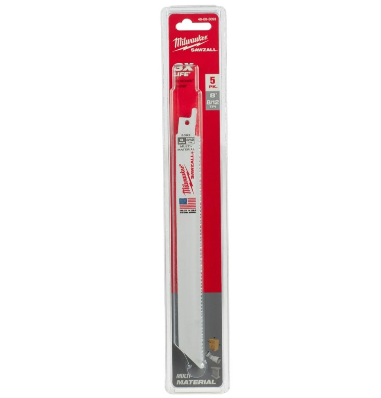 Milwaukee SAWZALL 48-00-5093 BLADE RECIP 8" Length, 8/12 TPI, Pack of 5