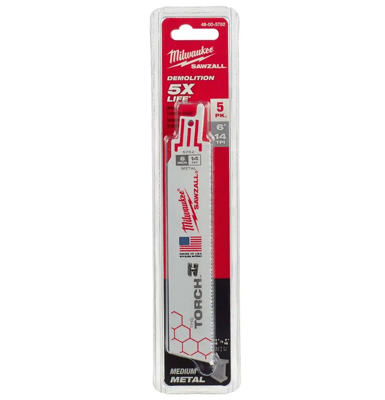 Milwaukee SAWZALL 48-00-5782 BLADE RECIP 14TPI,6" Length, Pack of 5