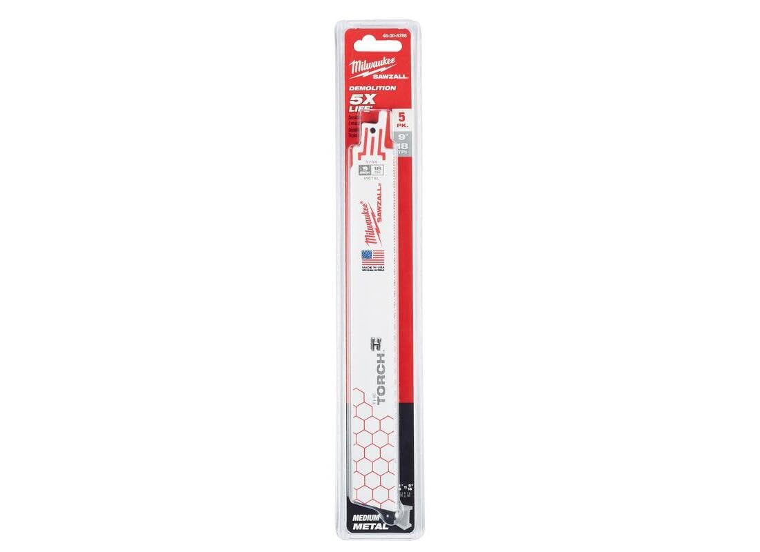 Milwaukee SAWZALL 48-00-5788 BLADE RECIP 18TPI, 1/2" Shank, 9" Length, Pack of 5