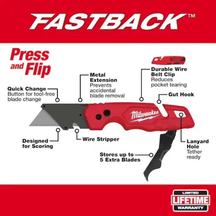 Milwaukee 48-22-1502 FASTBACK Folding Utility Knife with Blade Storage